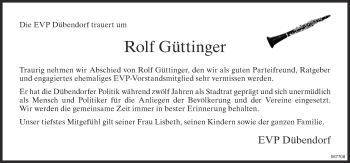 Traueranzeige von Rolf Güttinger von Glattaler