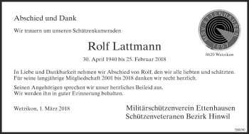 Traueranzeige von Rolf Lattmann von ZO Gesamt