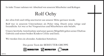 Traueranzeige von Rolf Oehy von ZO Gesamt