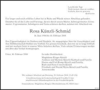 Traueranzeige von Rosa Künzli-Schmid von ZO Gesamt