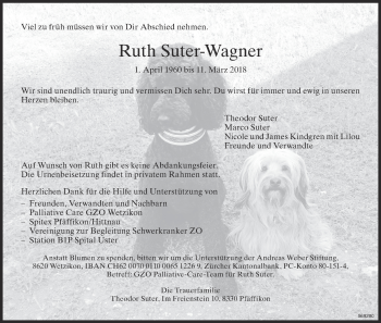 Traueranzeige von Ruth Suter-Wagner von ZO Gesamt
