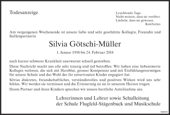Traueranzeige von Silvia Götschi-Müller von Glattaler