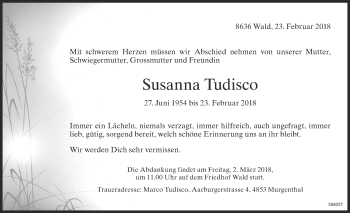 Traueranzeige von Susanna Tudisco von ZO Gesamt