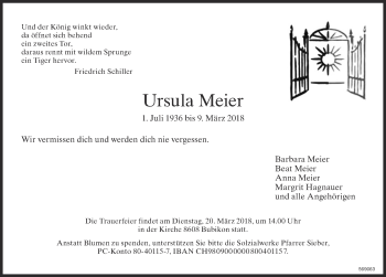 Traueranzeige von Ursula Meier von ZO Gesamt