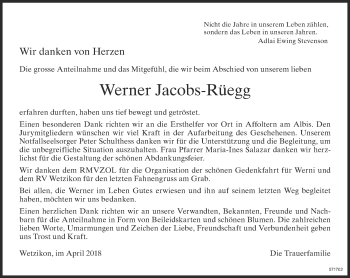 Traueranzeige von Werner Jacobs-Rüegg von ZO Gesamt