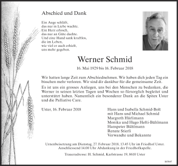 Traueranzeige von Werner Schmid von ZO Gesamt