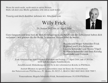 Traueranzeige von Willy Frick von ZO Gesamt