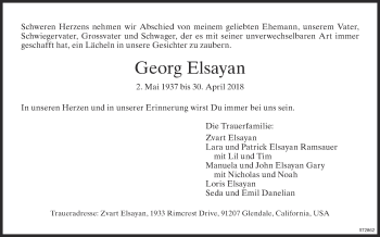 Traueranzeige von Georg Elsayan von ZO Gesamt