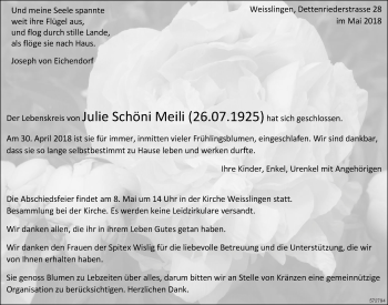 Traueranzeige von Julie Schöni Meili von ZO Gesamt