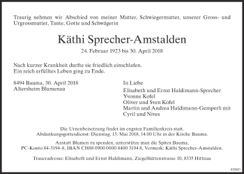 Traueranzeige von Käthi Sprecher-Amstalden von ZO Gesamt