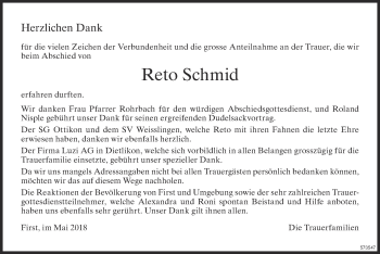 Traueranzeige von Reto Schmid von ZO Gesamt