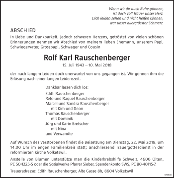 Traueranzeige von Rolf Karl Rauschenberger von ZO Gesamt