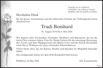 Traueranzeige von Trudi Bosshard von ZO Gesamt