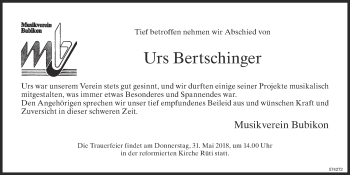 Traueranzeige von Urs Bertschinger von ZO Gesamt