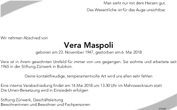 Traueranzeige von Vera Maspoli von ZO Gesamt