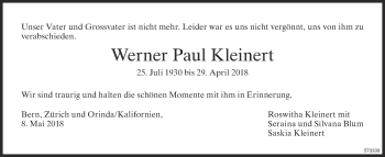 Traueranzeige von Werner Paul Kleinert von ZO Gesamt
