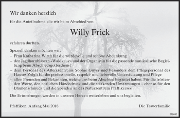 Traueranzeige von Willy Frick von ZO Gesamt