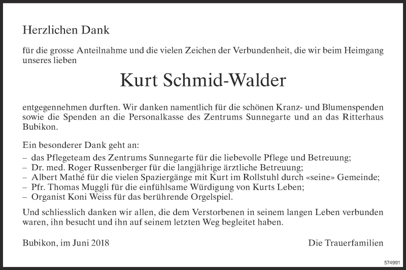  Traueranzeige für Kurt Schmid-Walder vom 08.06.2018 aus ZO Gesamt