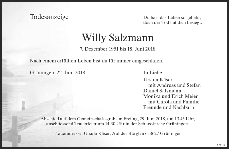  Traueranzeige für Willy Salzmann vom 25.06.2018 aus ZO Gesamt