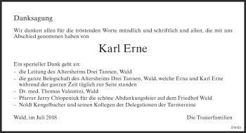 Traueranzeige von Karl Erne von ZO Gesamt
