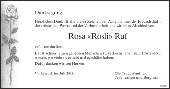 Traueranzeige von Rosa  Ruf von ZO Gesamt