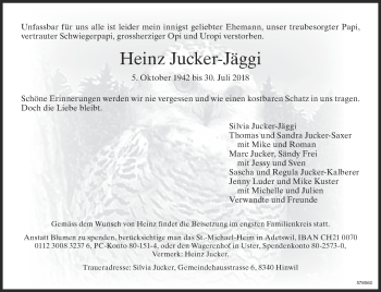 Traueranzeige von Heinz Jucker-Jäggi von ZO Gesamt