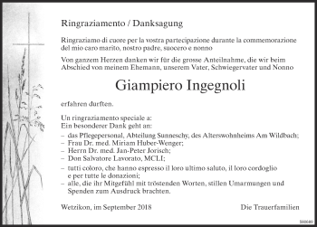 Traueranzeige von Giampiero Ingegnoli von ZO Gesamt