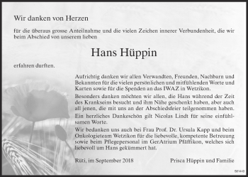 Traueranzeige von Hans Hüppin von ZO Gesamt