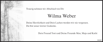 Traueranzeige von Wilma Weber von ZO Gesamt