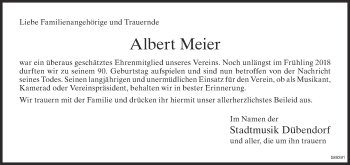 Traueranzeige von Albert Meier von Glattaler