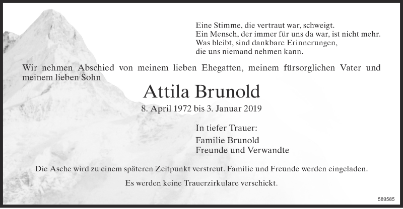 Traueranzeige für Attila Brunold vom 09.01.2019 aus ZO Gesamt