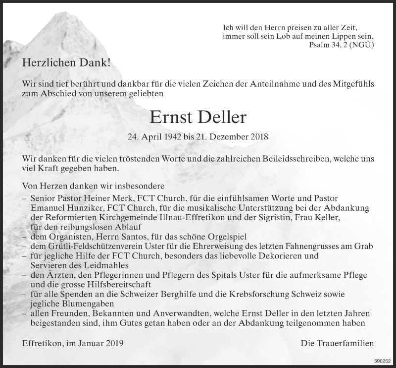  Traueranzeige für Ernst Deller vom 17.01.2019 aus reg_12345