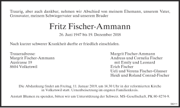Traueranzeige von Fritz Fischer-Ammann von Glattaler