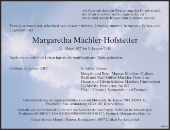 Traueranzeige von Margaretha Mächler-Hofstetter von reg_1