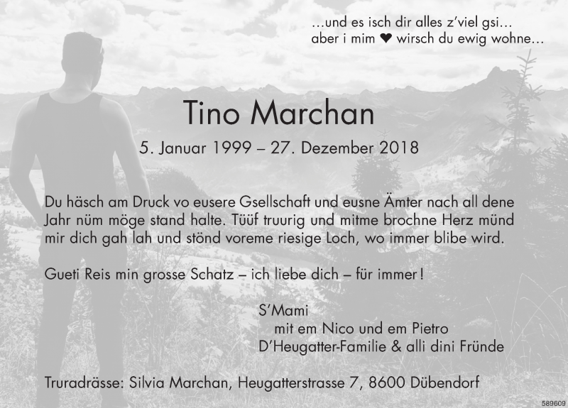  Traueranzeige für Tino Marchan vom 11.01.2019 aus Glattaler
