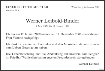 Traueranzeige von Werner Leibold-Binder von ZO Gesamt