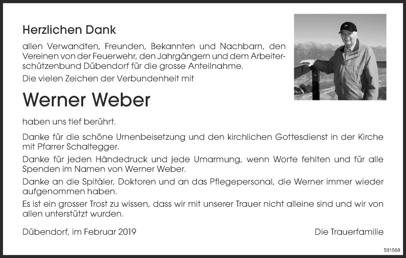  Traueranzeige für Werner Weber vom 01.02.2019 aus Glattaler