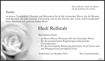 Traueranzeige von Hedi Rellstab von ZO Gesamt