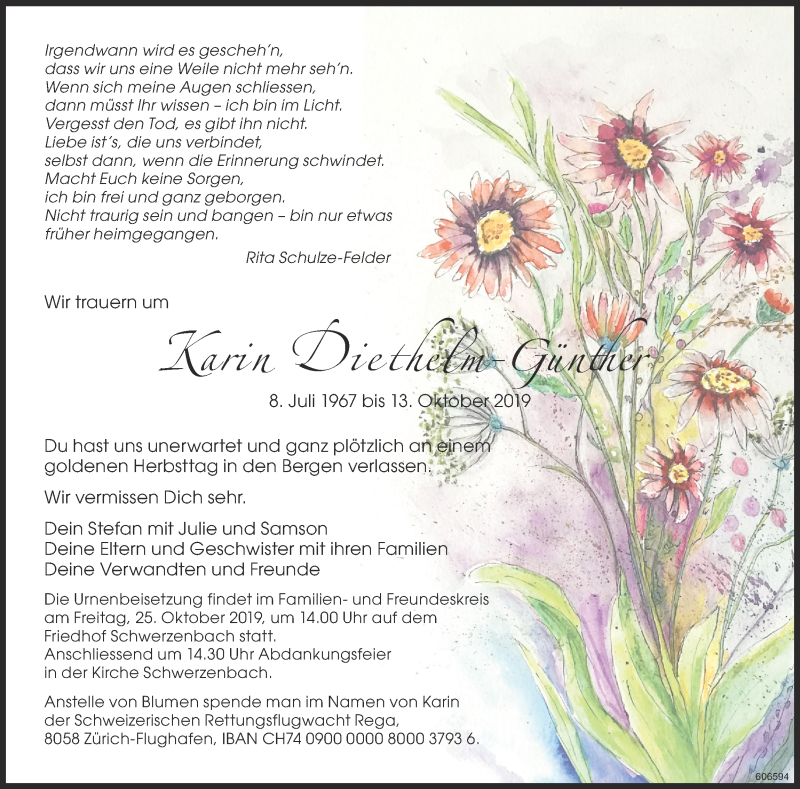  Traueranzeige für Karin Diethelm-Günther vom 18.10.2019 aus Glattaler