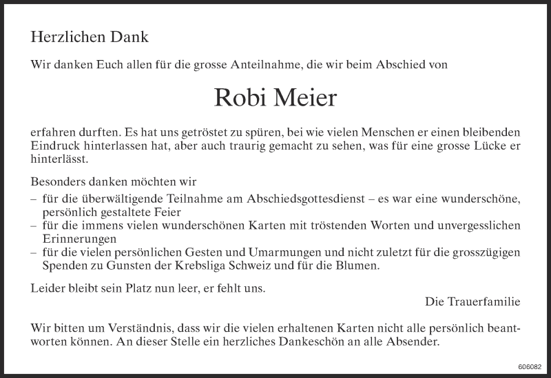  Traueranzeige für Robi Meier vom 11.10.2019 aus Glattaler