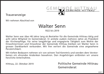 Traueranzeige von Walter Senn von ZO Gesamt