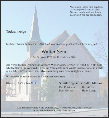 Traueranzeige von Walter Senn von ZO Gesamt