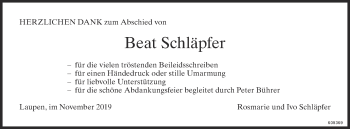Traueranzeige von Beat Schläpfer von ZO Gesamt