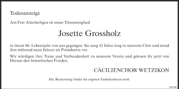Traueranzeige von Josette Grossholz von ZO Gesamt