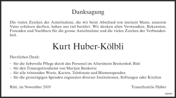Traueranzeige von Kurt Huber-Kölbli von ZO Gesamt