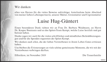 Traueranzeige von Luise Hug-Güntert von ZO Gesamt