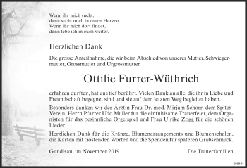 Traueranzeige von Ottilie Furrer-Wüthrich von ZO Gesamt