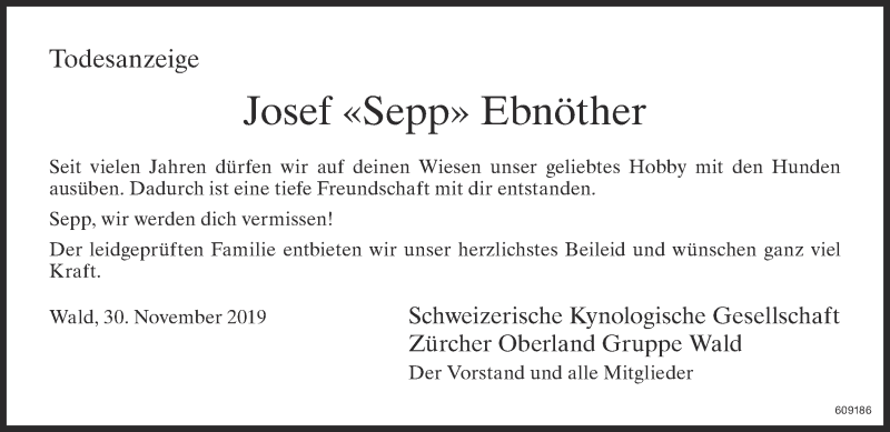  Traueranzeige für Josef Ebnöther vom 04.12.2019 aus ZO Gesamt