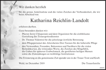 Traueranzeige von Katharina Reichlin-Landolt von ZO Gesamt