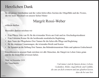 Traueranzeige von Margrit Rossi-Weber von ZO Gesamt